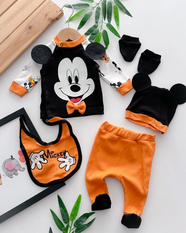 Mickey surat baskılı çıtçıt fiyonklu mevsimlik 5 parça hastane çıkışı