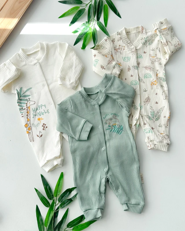 Orman arkadaşları boydan çıtçıtlı fitilli kumaş mevsimlik 3lü tulum set