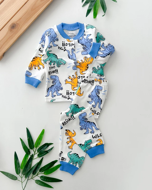 Stay dino roarr önden çıtçıtlı mevsimlik 2 parça pijama takımı