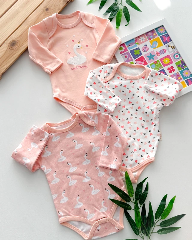 Sweet princess kuğu baskılı mevsimlik 3lü badi set 