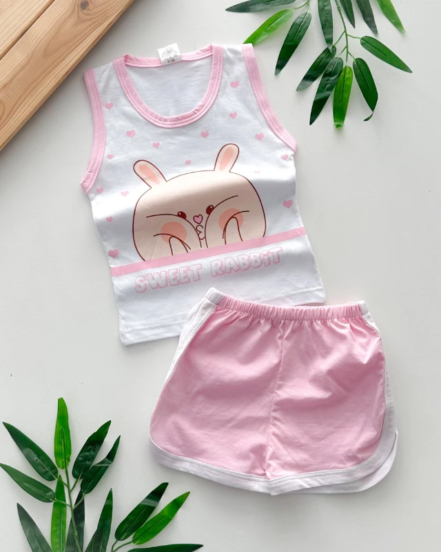 Sweet rabbit kalın askılı şortlu yazlık 2 parça takım 