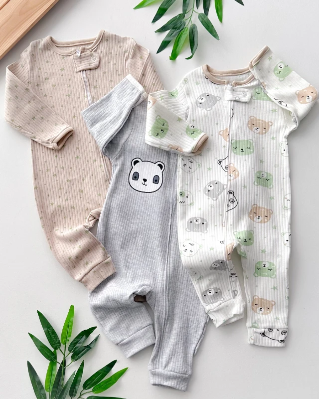 Yıldız şöleni bear suratlar boydan fermuarlı mevsimlik 3lü tulum set