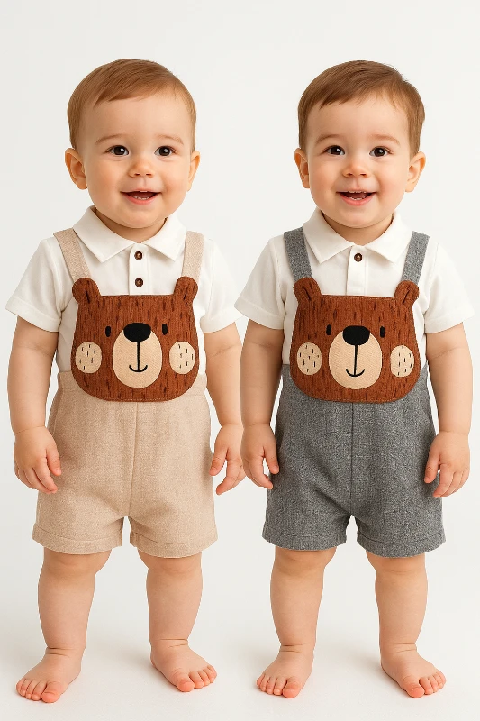 Big bear face şortlu salopet tshırt yazlık 2li set 