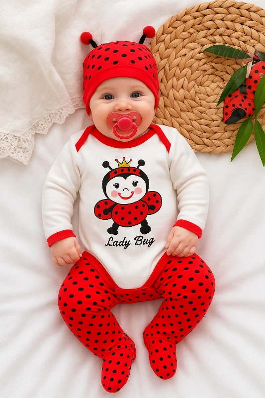 Lady bug  alttan çıtçıtlı mevsimlik 3lü takım 
