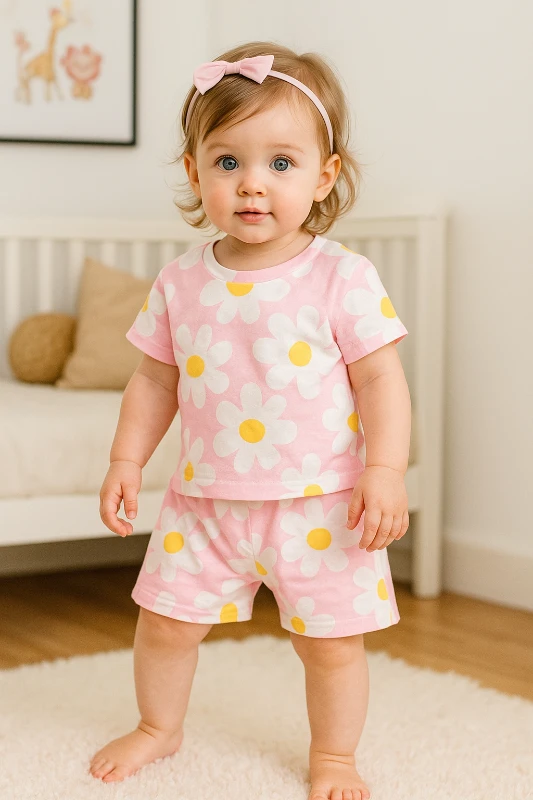 Papatyalar desen basic tarz şortlu yazlık 2li takım