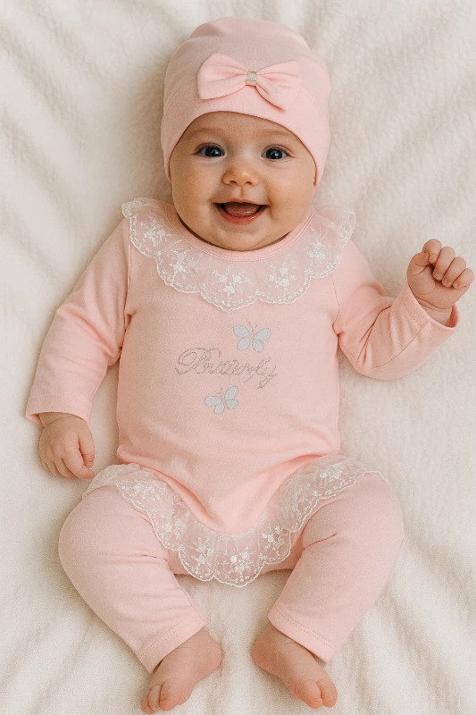 Butterfly nakışlı yakası fistolu alttan çıtçıtlı mevsimlik 3 parça takım