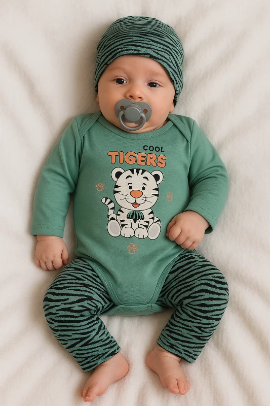 Cool tigers baskılı alttan çıtçıtlı 3 parça mevsimlik takım