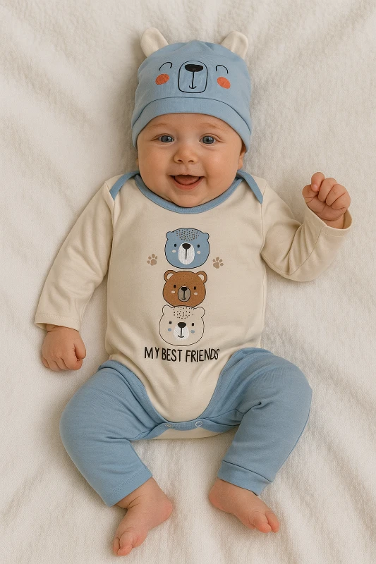 My best friends bear baskılı alttan çıtçıtlı mevsimlik 3 parça takım