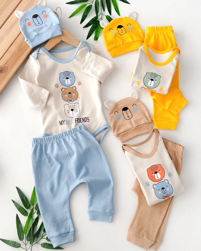 My best friends bear baskılı alttan çıtçıtlı mevsimlik 3 parça takım