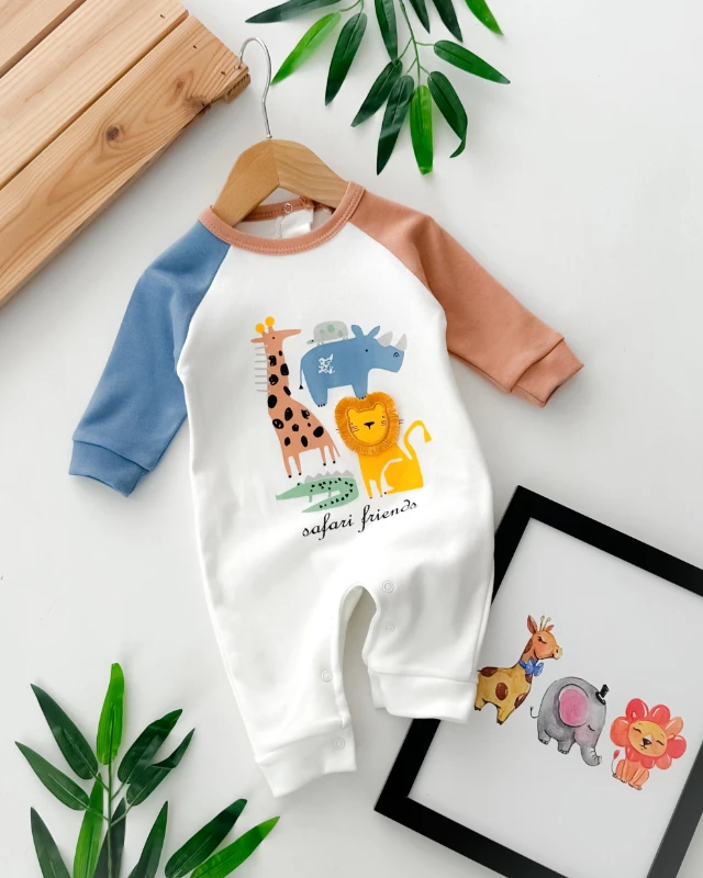 Safari friends alttan ve arkadan çıtçıtlı mevsimlik tulum