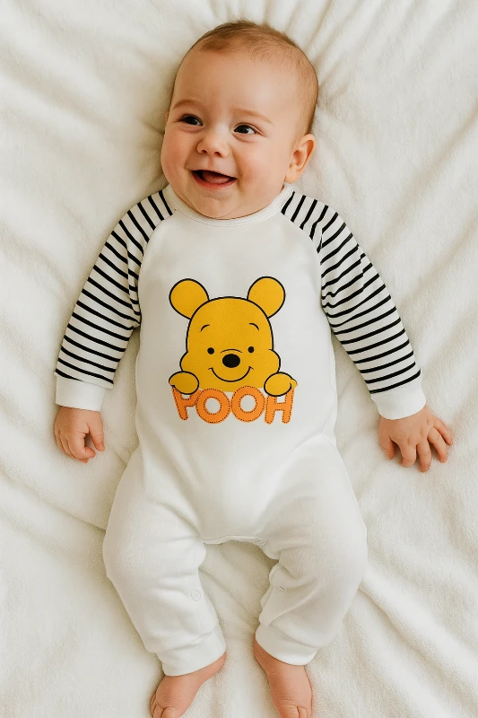 Winnie pooh baskılı alttan ve arkadan çıtçıtlı mevsimlik tulum