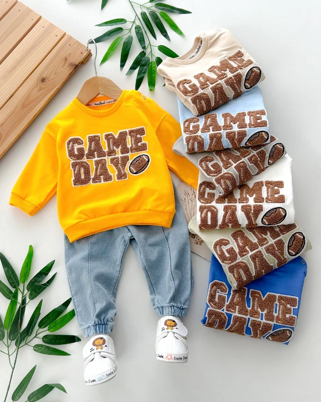 Game day nakışlı omuzdan çıtçıtlı mevsimlik 2 parça takım