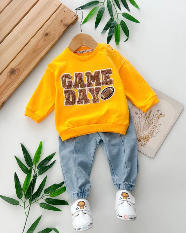 Game day nakışlı omuzdan çıtçıtlı mevsimlik 2 parça takım