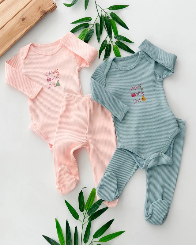 Grow with love alttan çıtçıtlı ribana kumaş ayaklı 2 parça takım