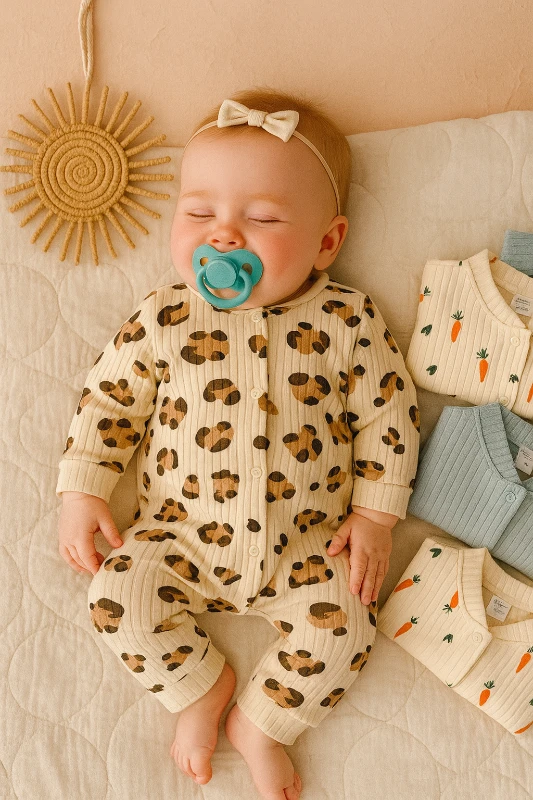 Leopar desen boydan çıtçıtlı fitilli kumaş mevsimlik tulum 