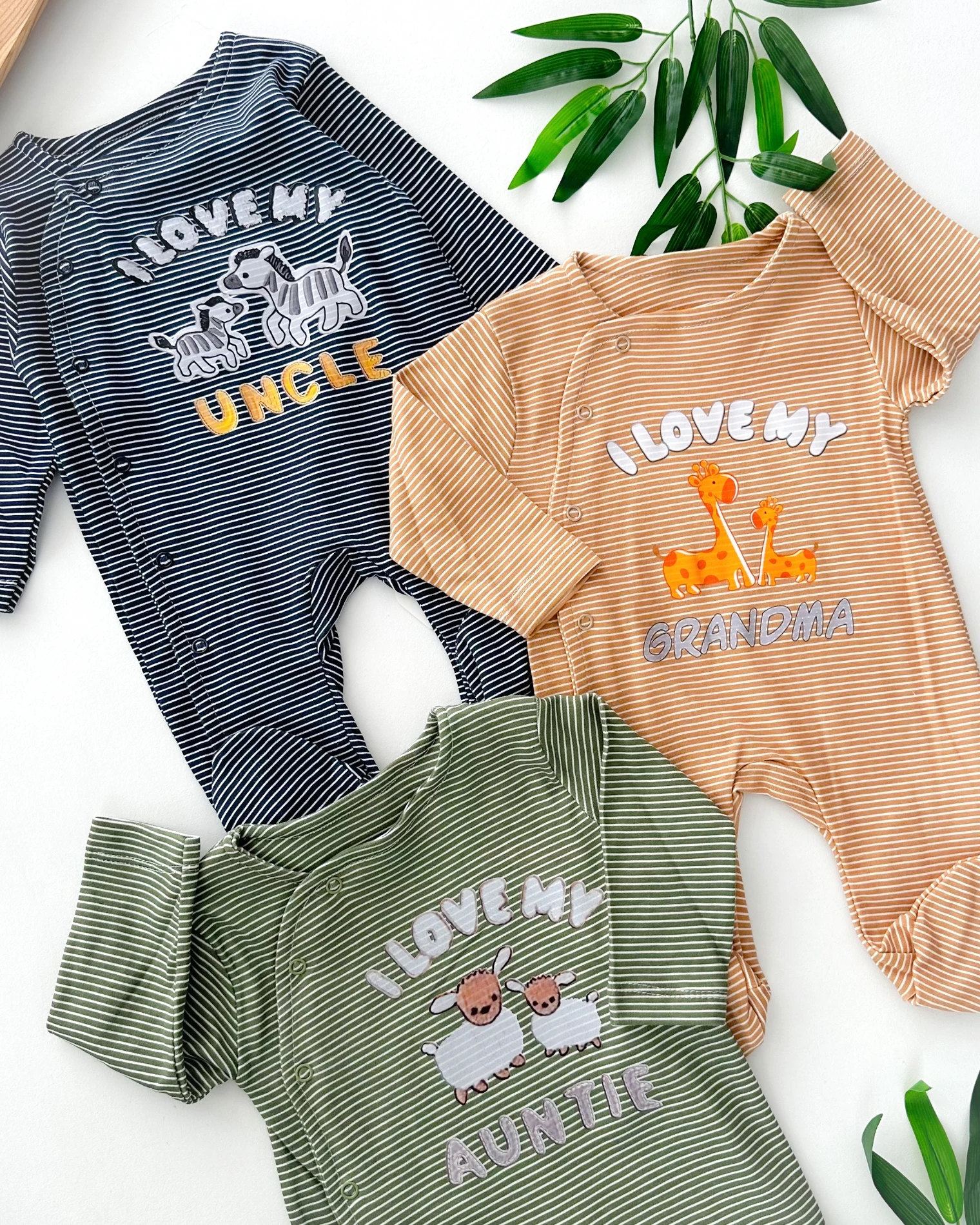 I love my auntie çizgili yandan çıtçıtlı ayaklı 3lü tulum