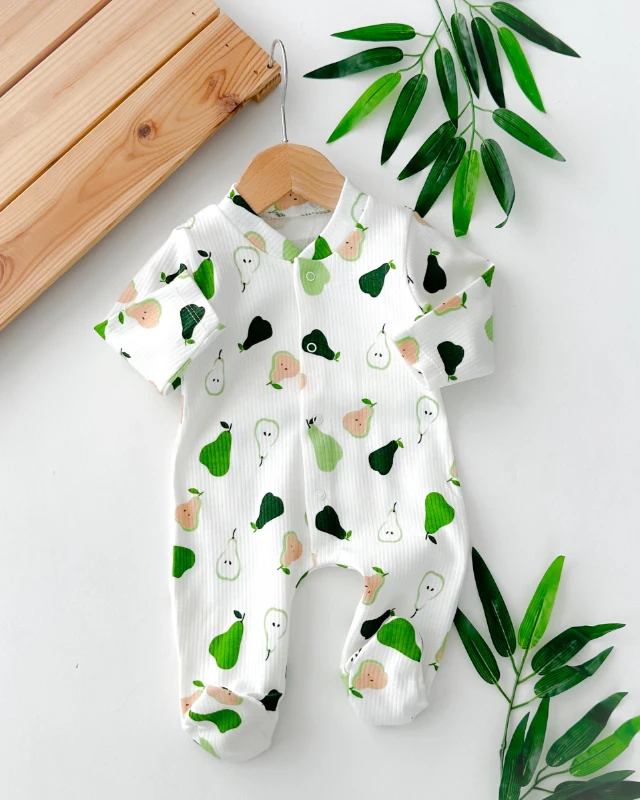 Armut desen boydan çıtçıtlı ayaklı mevsimlik bebe tulum