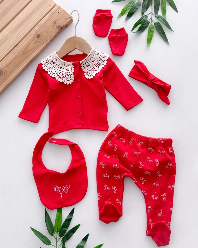 Fisto dantel yaka detaylı mevsimlik 5 parça hastane çıkışı