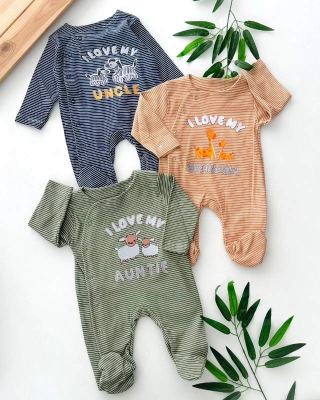 I love my auntie çizgili yandan çıtçıtlı ayaklı 3lü tulum