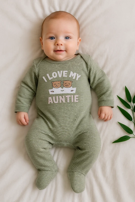 I love my auntie çizgili yandan çıtçıtlı ayaklı 3lü tulum