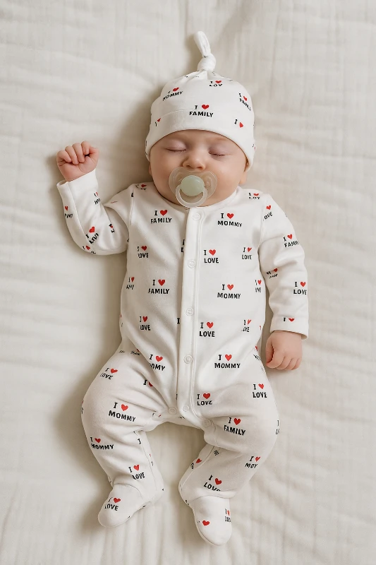 Love family yazılı boydan çıtçıtlı mevsimlik tulum set 