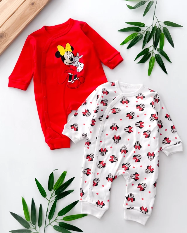 Minnie mouse ve tavşan baskılı yandan çıtçıtlı2li tulum set