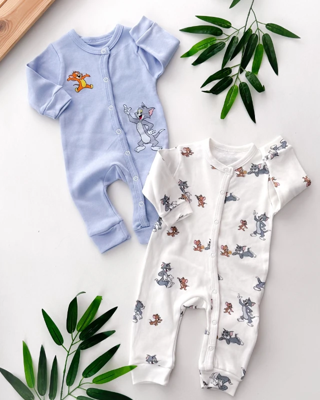 Tom ve jerry baskılı yandan çıtçıtlı 2li tulum set