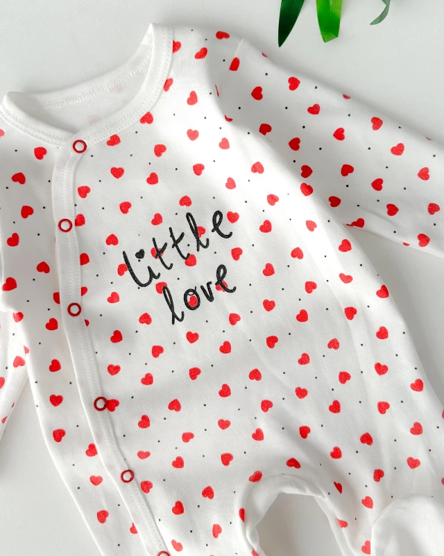 Little love baskılı siyah puantiye detaylı yandan çıtçıtlı ayaklı mevsimlik tulum set 