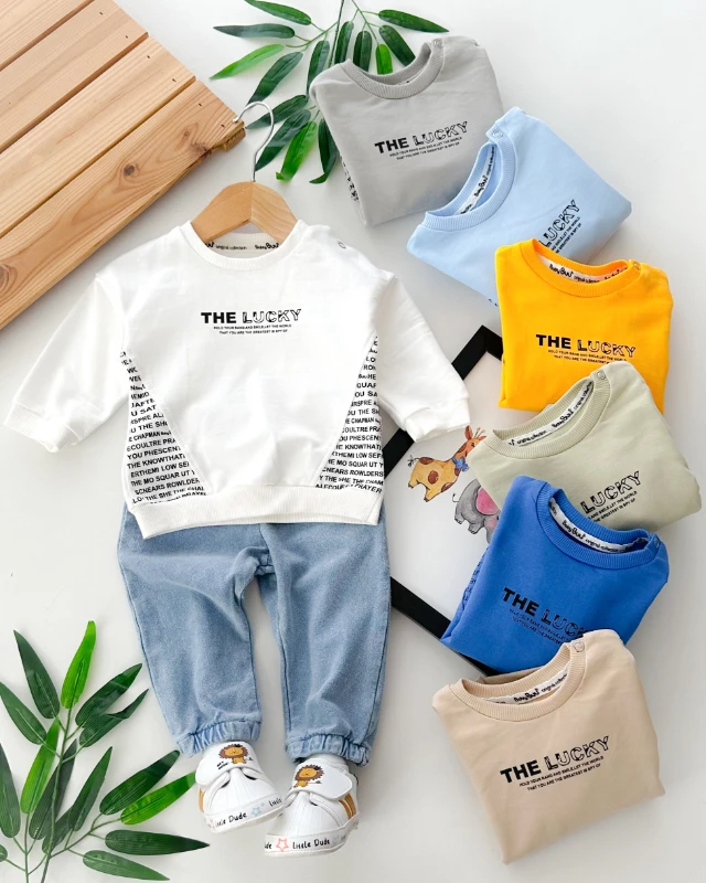 The lucky baskılı omuzdan çıtçıtlı mevsimlik 2 parça takım