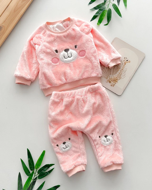 Cute bear suratlı omuzdan çıtçıtlı welsoft içi astarlı 2 parça takım