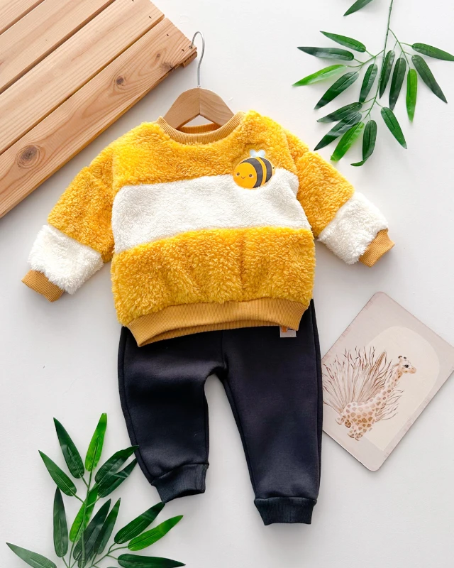 Happy bee peluş omuzdan çıtçıtlı kışlık 2 parça takım