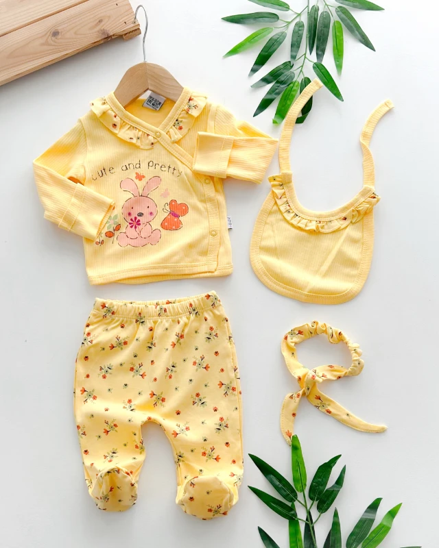 Cute and pretty baskılı yandan çıtçıtlı kendinden eldivenli ayaklı 4 parça takım