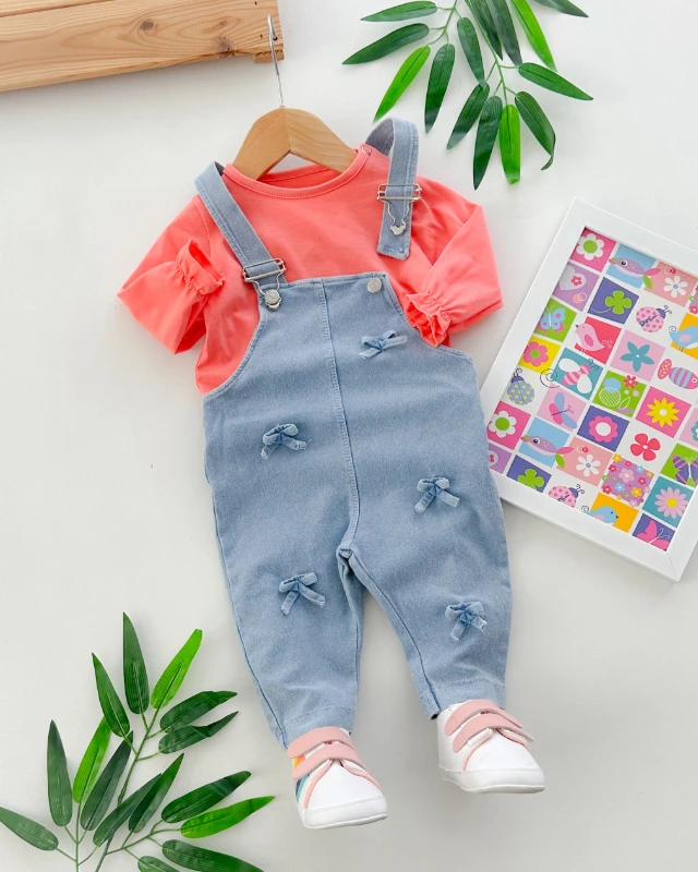 Kot fiyonklu kolları büzgü omuzdan çıtçıt badili mevsimlik kot 2 parça salopet