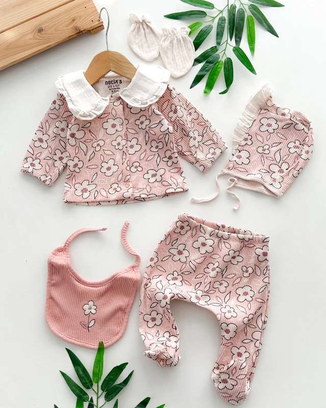 Papatya bahçesi fitilli kumaş mevsimlik yenidoğan 5li set 