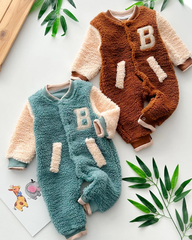 Kolej tarzlı cep görünüm detaylı boydan çıtçıt kışlık pelüş tulum