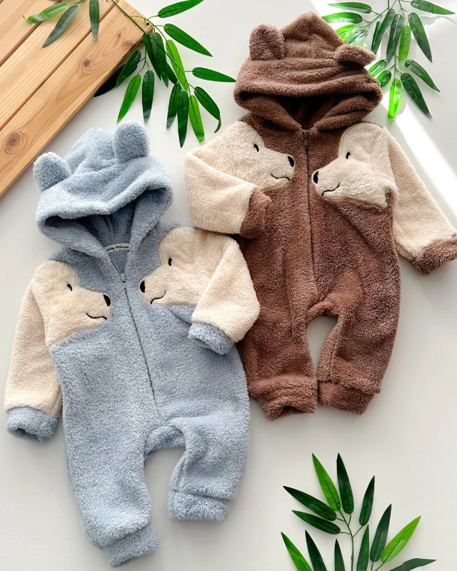 Kolları köpekli boydan fermuarlı kapüşonlu kışlık welsoft tulum 