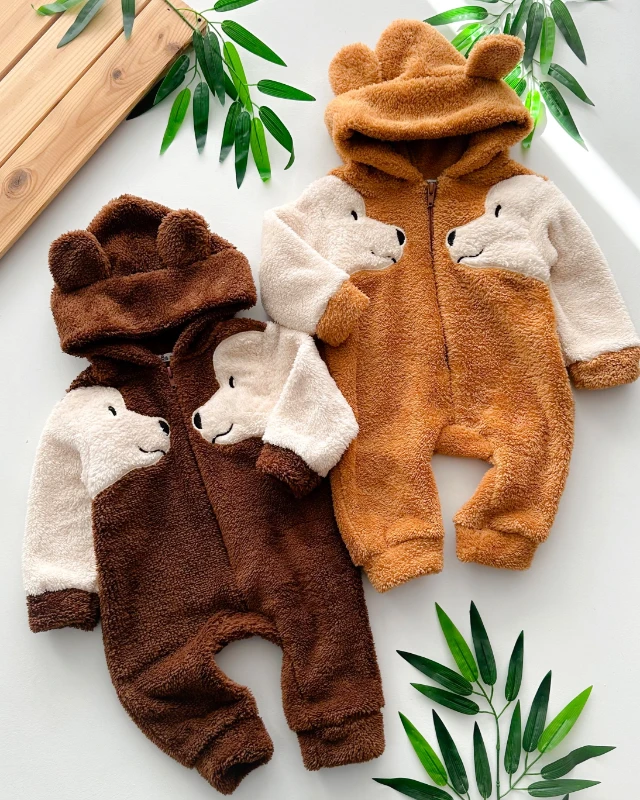 Kolları köpekli boydan fermuarlı kapüşonlu kışlık welsoft tulum 