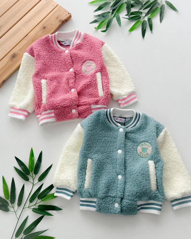 Bear armalı kolej tarz cepli peluş hırka 