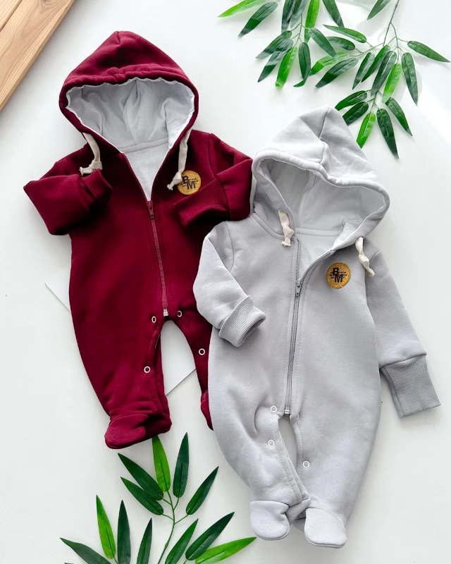 Halat detaylı kapüşonlu boydan fermuar ve alttan çıtçıtlı ayaklı içi astarlı kışlık tulum