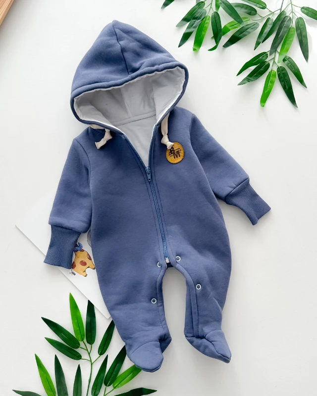 Halat detaylı kapüşonlu boydan fermuar ve alttan çıtçıtlı ayaklı içi astarlı kışlık tulum