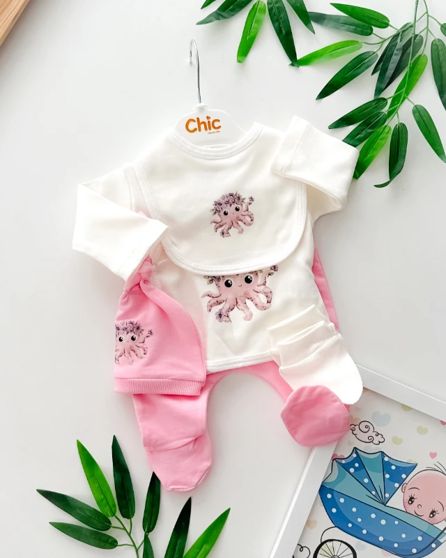 Çiçekli minik ahtapot  yandan çıtçıtlı mevsimlik yenidoğan 5 parça set