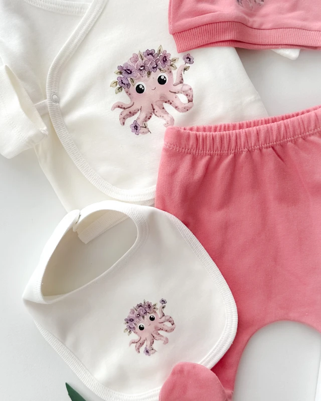 Çiçekli minik ahtapot  yandan çıtçıtlı mevsimlik yenidoğan 5 parça set