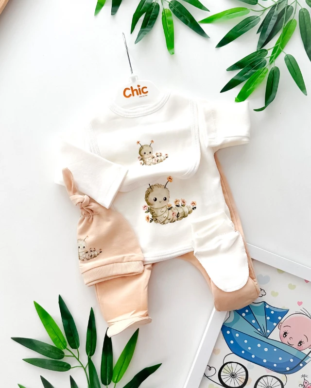 Çiçekli minik tırtıl  yandan çıtçıtlı mevsimlik yenidoğan 5 parça set
