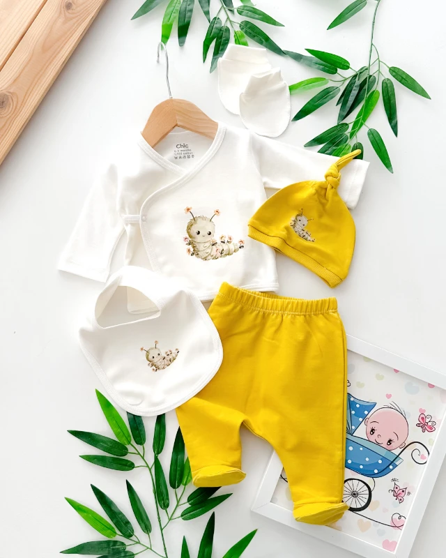 Çiçekli minik tırtıl  yandan çıtçıtlı mevsimlik yenidoğan 5 parça set