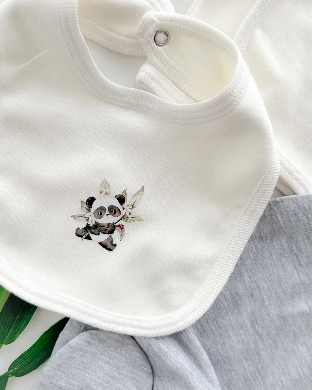 Minik sevimli panda yandan çıtçıtlı mevsimlik yenidoğan 5 parça set