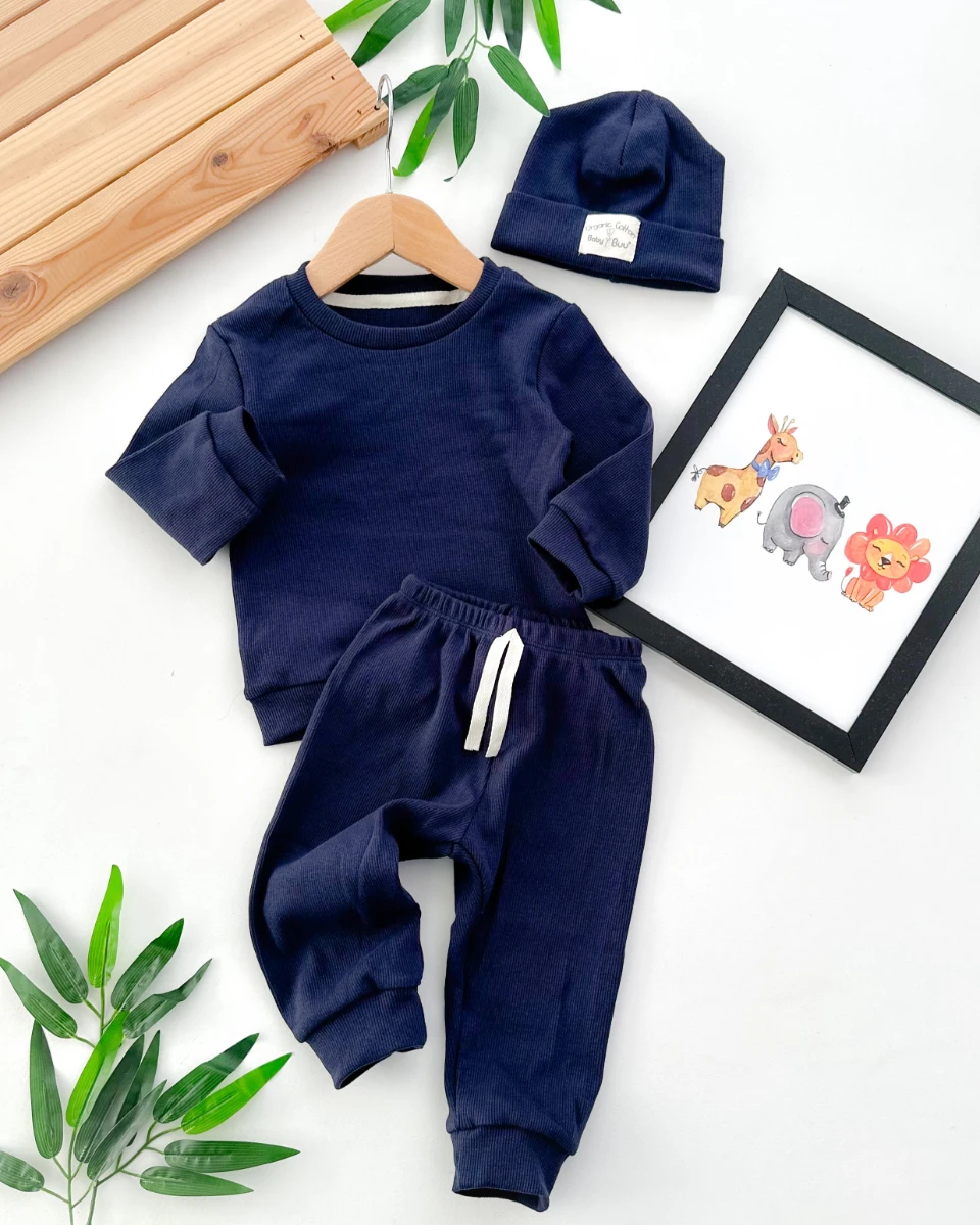 Cool tarz bereli ribana mevsimlik 3lü bebe takım