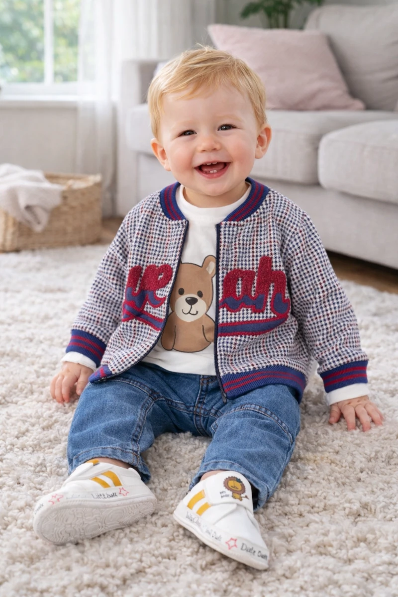 Minik pötikareler desen hırkalı mevsimlik 3 parça takım 