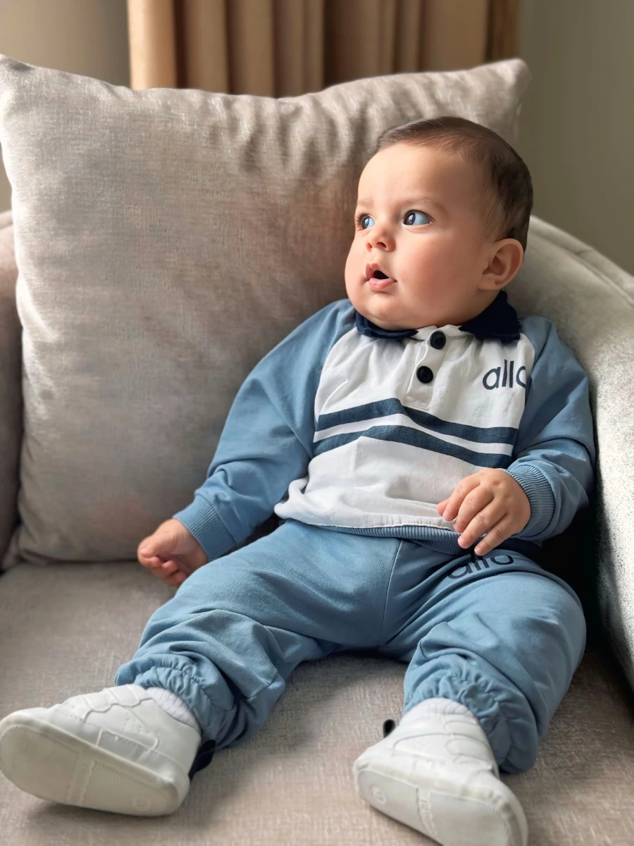 Allo yazılı gömlek yaka detay bilekten büzgülü eşofman mevsimlik 2li takım 