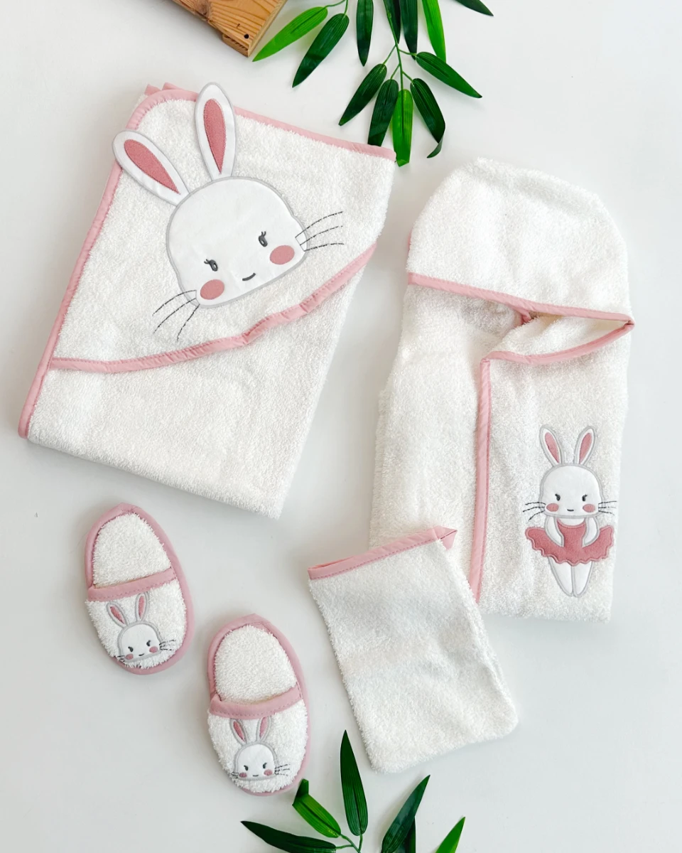 Kulaklı tavşan silgi havlu bornoz set (0-24 ay uyumlu)