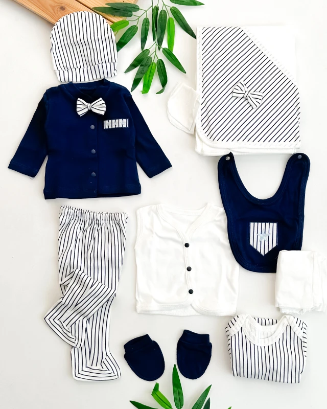 3 yıldız nakışlı çizgili mevsimlik yenidoğan 10lu set 